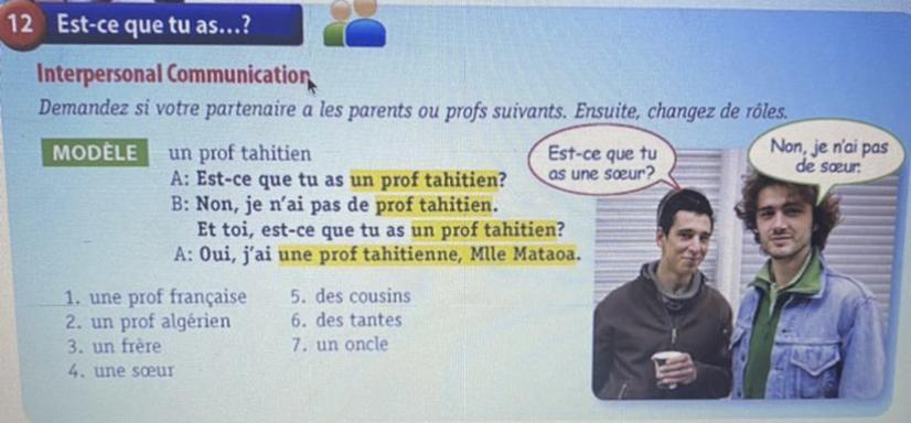 Demandez Si Votre Partenaire A Les Parents Ouprofs Suivants. Ensuite, Changez De Rles.MODELENon, Je N'ai