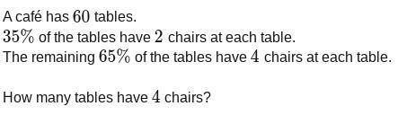 A Caf Has 60 Tables. 35% Of The Tables Have 2 Chairs At Each Table. The Remaining 65% Of The Tables Have