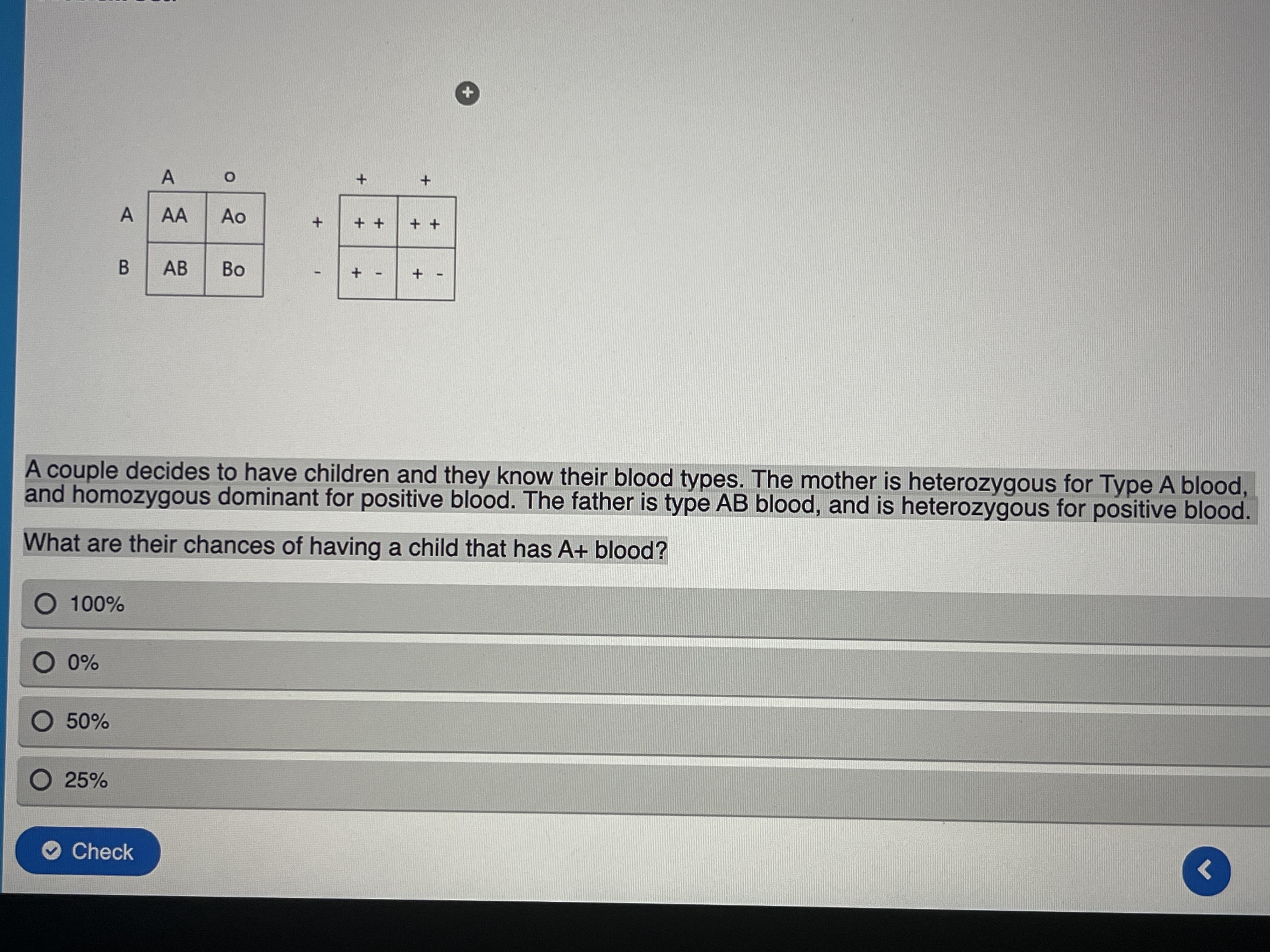 PLEASE HELP !!!! What Are Their Chances Of Having A Child That Has A+ Blood?