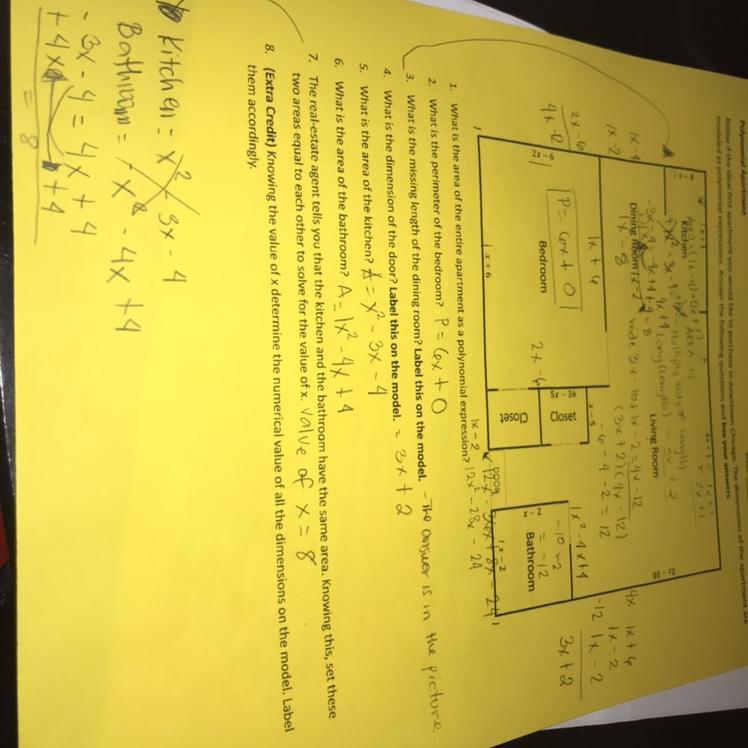 8.(Extra Credit)Knowing The Value Of X Determine The Numerical Value Of All The Dimensions On The Model.Label