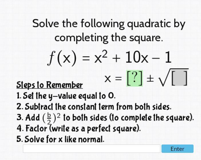 Solve The Following Quadratic By Completing The Square.