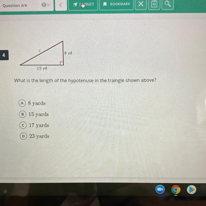 What Is The Length Of The Hypotenuse In The Traingle Shown Above?