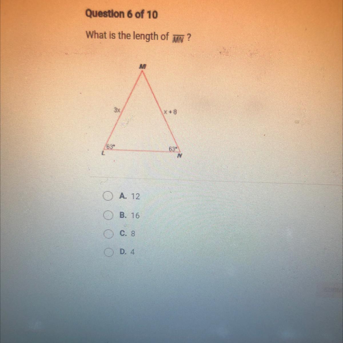 What Is The Length Of Mm?**8A. 12B. 16C. 8D. 4