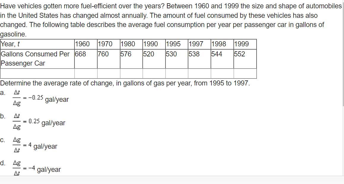 Have Vehicles Gotten More Fuel-efficient Over The Years? Between 1960 And 1999 The Size And Shape Of