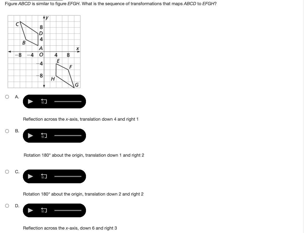 Help PlsFigure ABCD Is Similar To Figure EFGH. What Is The Sequence Of Transformations That Maps ABCD