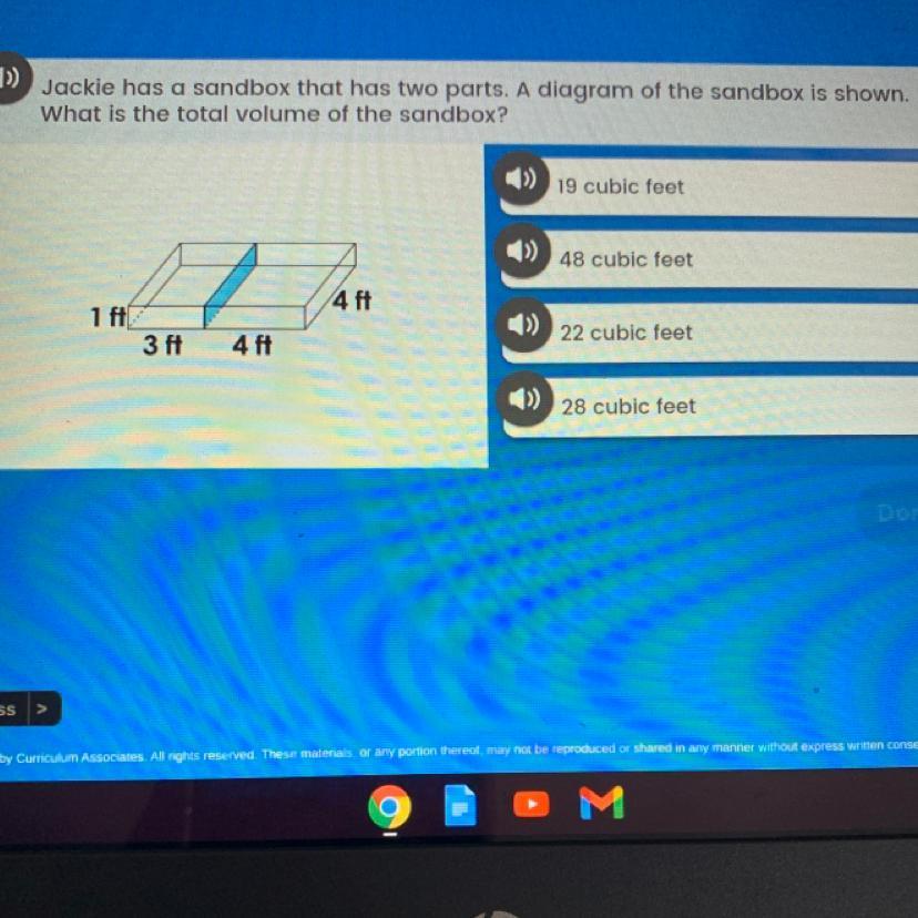 Jackie Has A Sandbox That Has Two Parts. A Diagram Of The Sandbox Is Shown.What Is The Total Volume Of