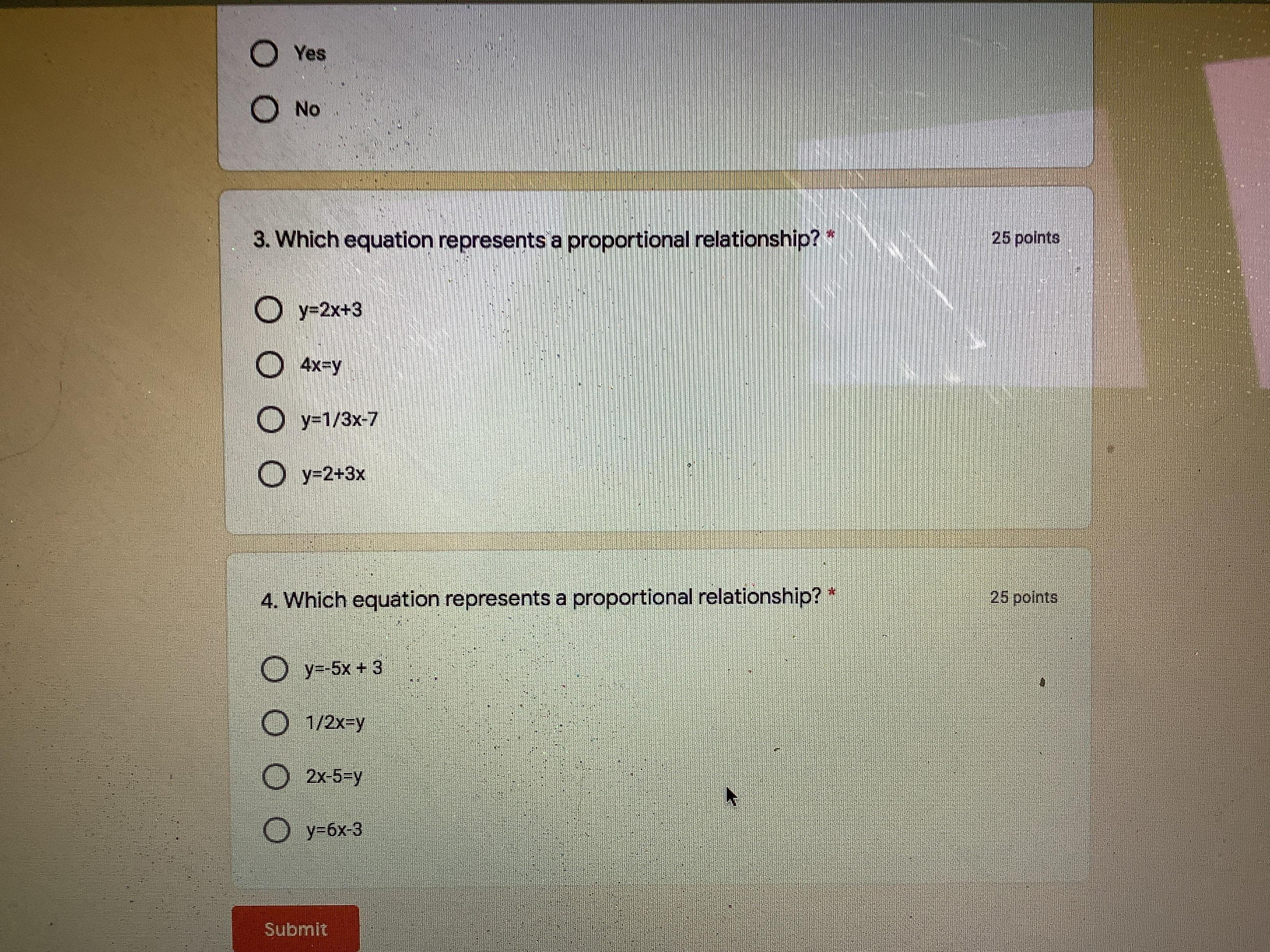 Which Equation Represents A Proportional Relationship? I Need The Answer For BOTH Questions.