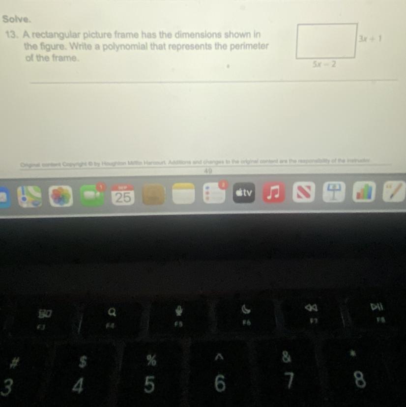 Solve.13. A Rectangular Picture Frame Has The Dimensions Shown Inthe Figure. Write A Polynomial That