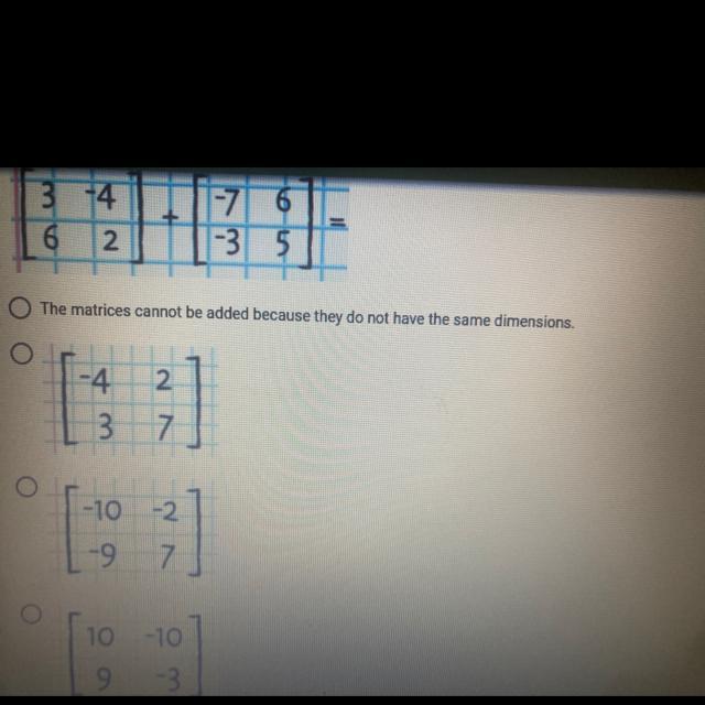 Add The Matrix Given Below. Which Of The Following Images Shows The Sum Of The Matrices?