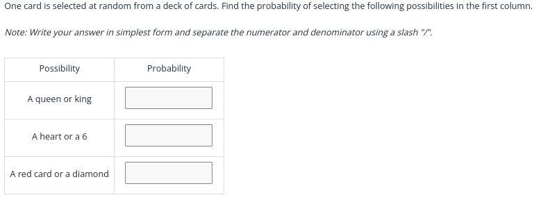 One Card Is Selected At Random From A Deck Of Cards. Find The Probability Of Selecting The Following