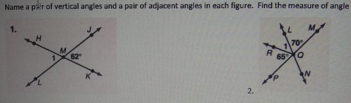 Question Number 1 And 2 And Find Measure Of. Angle 1 