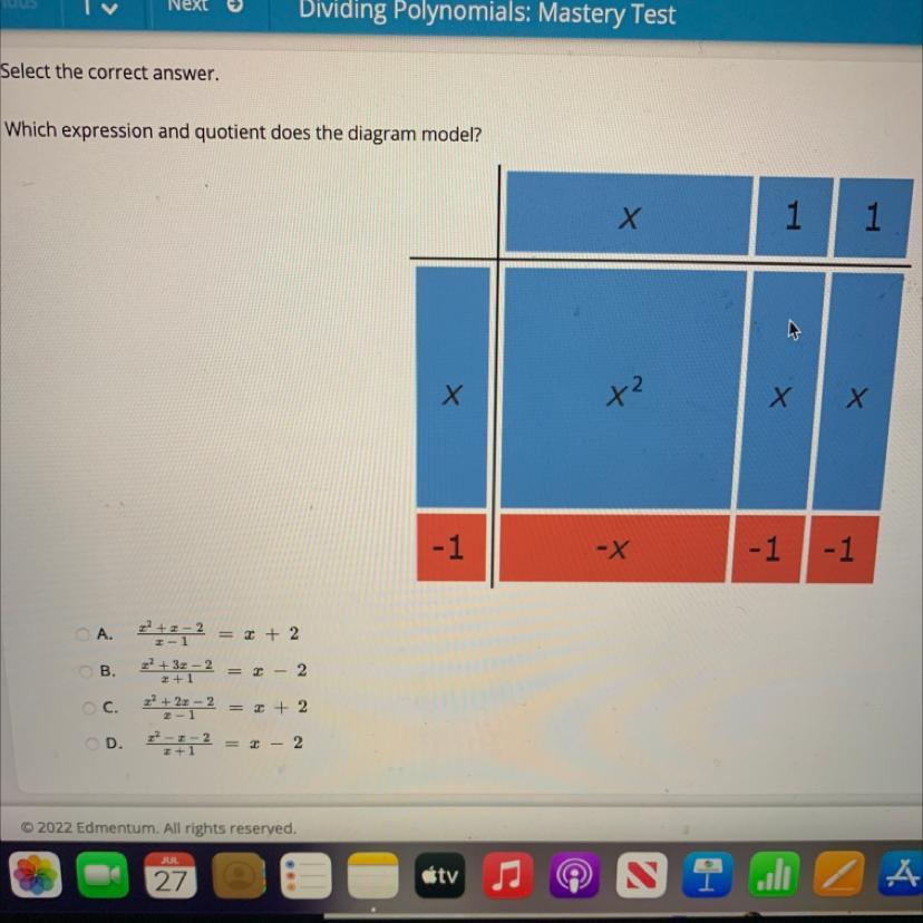 Select The Correct Answer.Which Expression And Quotient Does The Diagram Model?