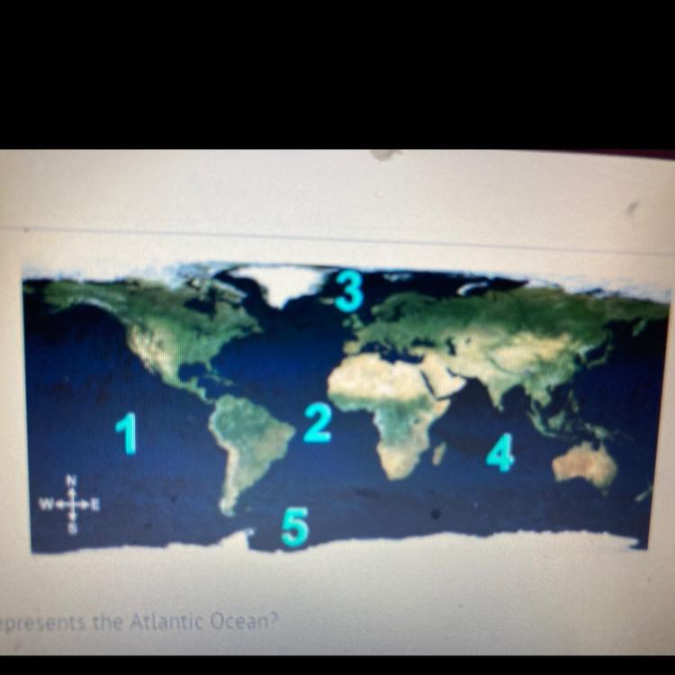 SaveSubmit2)5Which Number On The Map Represents The Atlantic Ocean?A)1B)23D)
