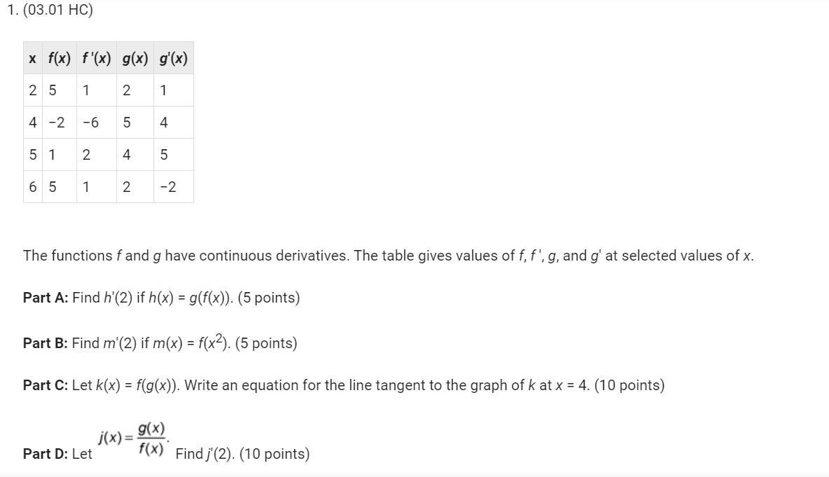 X F(x) F (x) G(x) G(x)2 5 1 2 14 2 6 5 45 1 2 4 56 5 1 2 2The Functions F And G Have Continuous Derivatives.