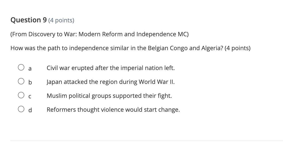 How Was The Path To Independence Similar In The Belgian Congo And Algeria?