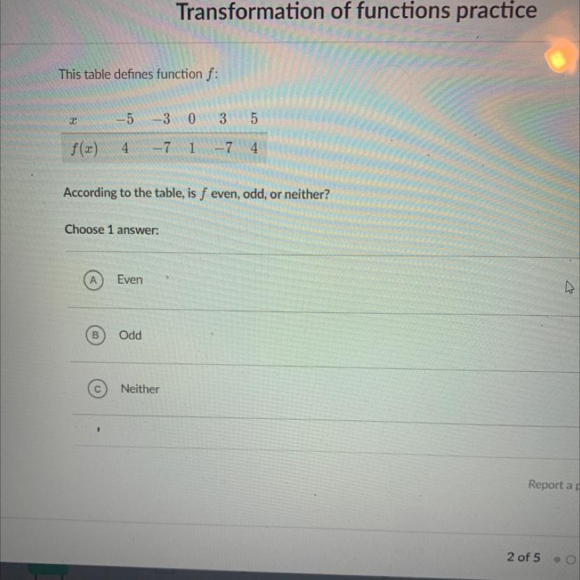 Help Me With My Practice Worksheet Pls, Do Not Know How To Do ThisAccording To The Table, Is F Even,