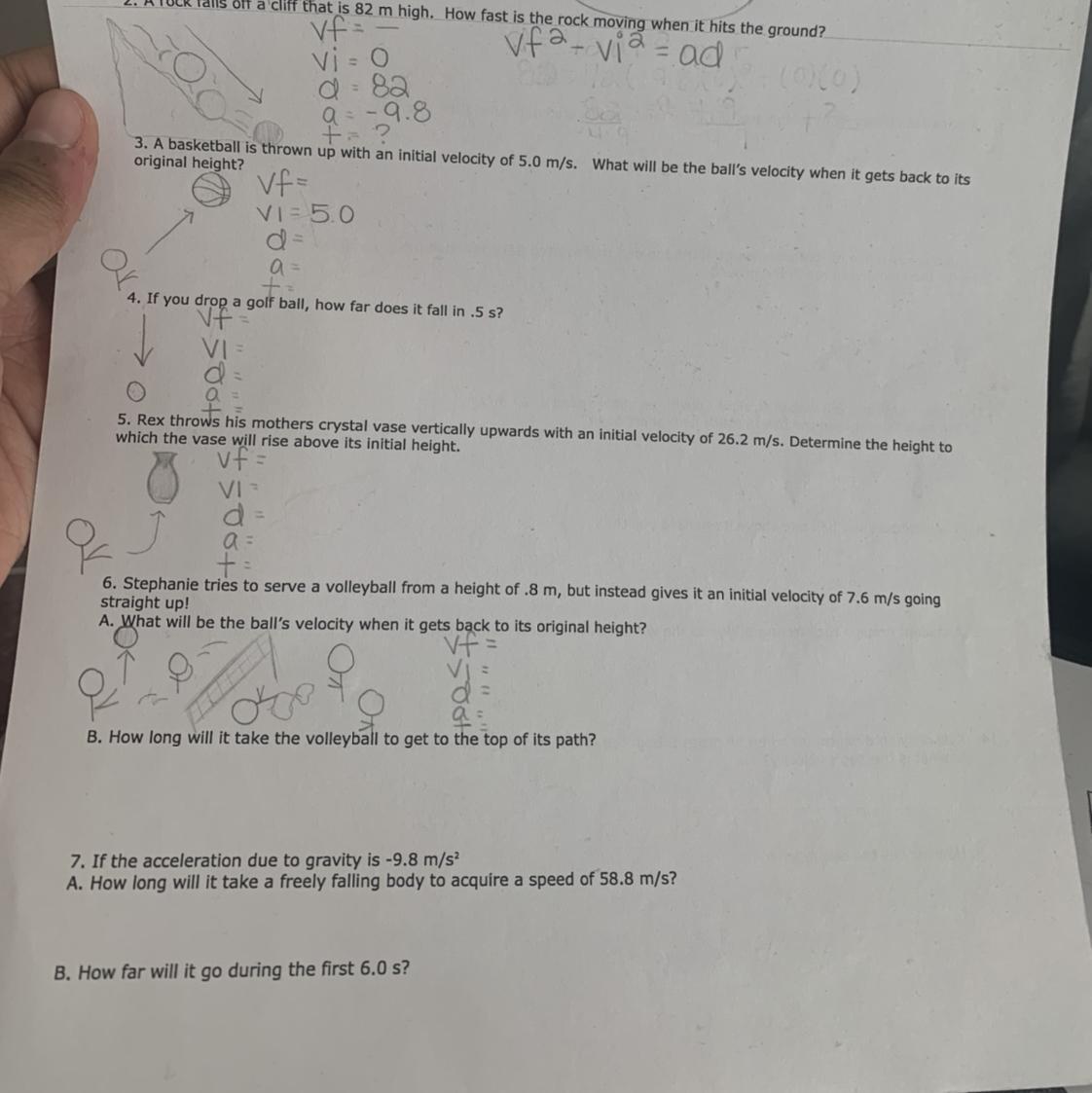 I Need Help On Number 5. We Need To Use One Of The Four Kinematics Equations. 