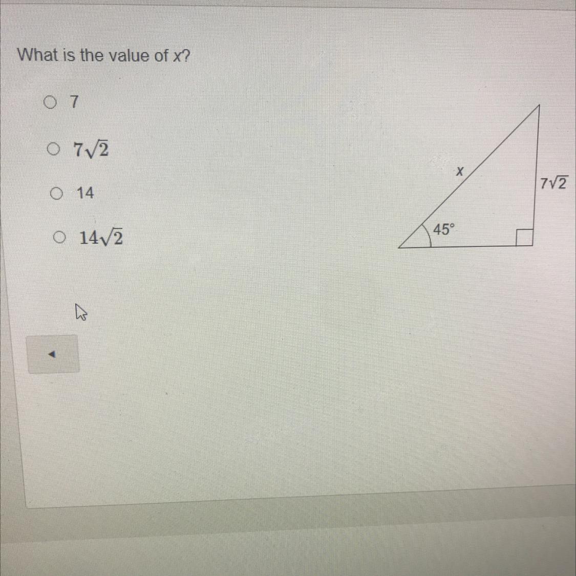 What Is The Value Of X?77sqrt21414sqrt2