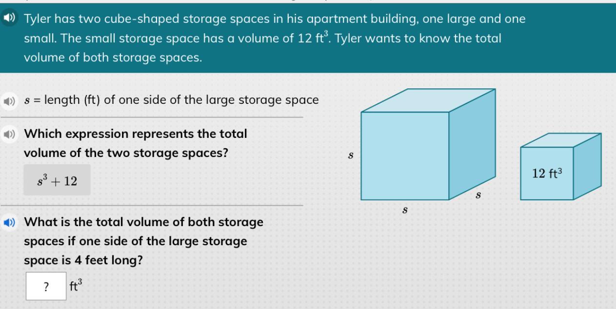 What Is The Total Volume Of Both Storage Spaces If One Side Of The Large Storage Space Is 4 Feet Long?