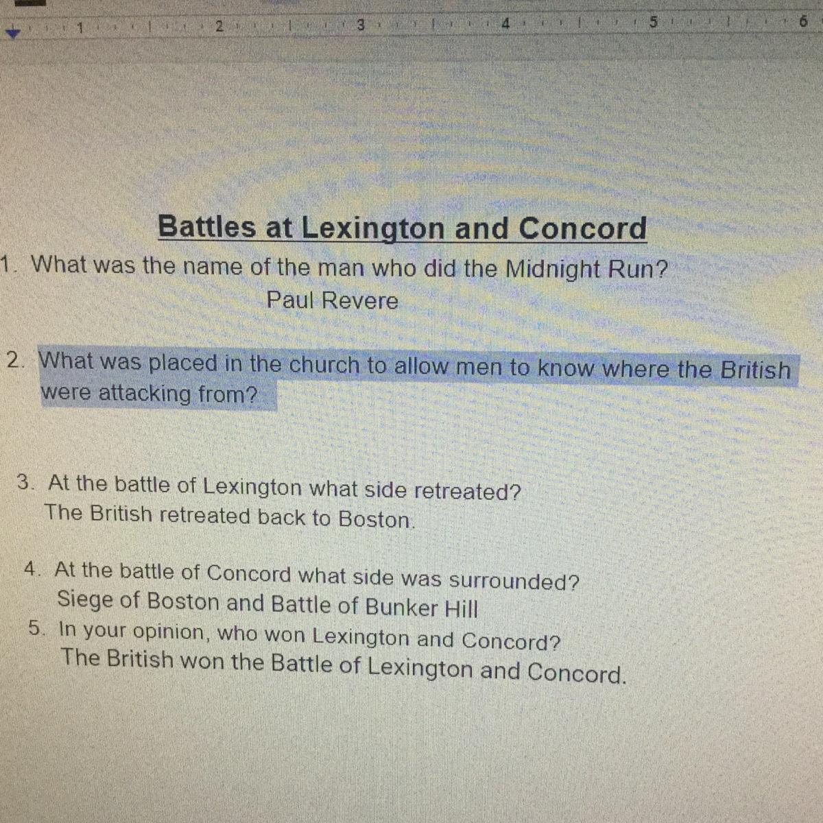 What Was Placed In The Church To Allow Men To Know Where The Britishwere Attacking From?