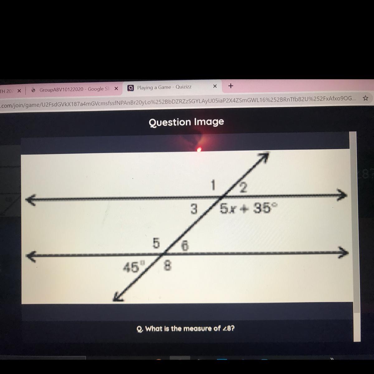 Q: What Is The Measure Of &lt;8?A)45B)55C)155D)135Please Needed Help Asap!