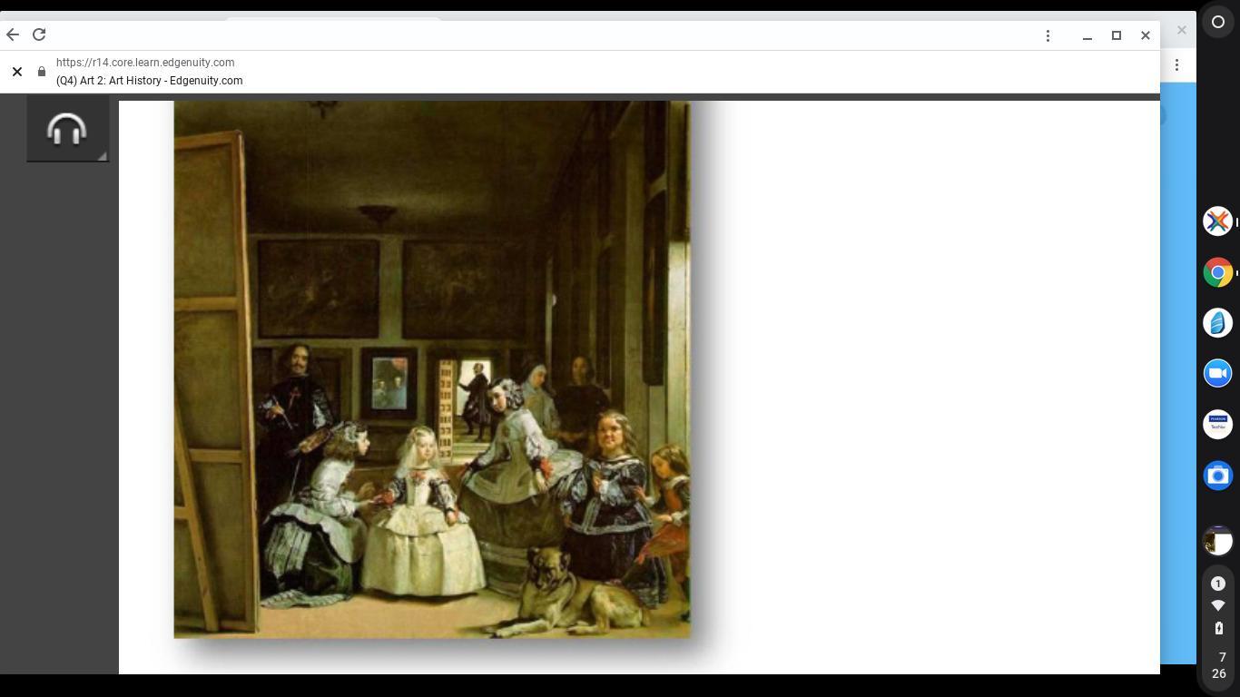 Las Meninas By Diego Velazquez. The Painting Depicts A Large Room In The Royal Alcazar Of Madrid With