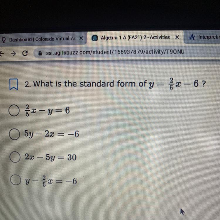 2. What Is The Standard Form Of Y = 2/5x - 6