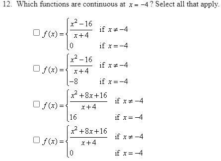 Which Functions Are Continuous At X = -4? Select All That Apply.