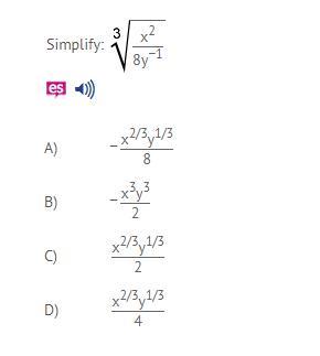 Simplify: [tex]\sqrt[3]{\frac{x^2}{8y^{-1}} }[/tex]Thank You!