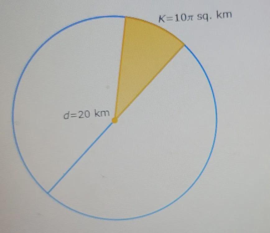 The Diameter Of A Circle Is 20 Kilometers. What Is The Angle Measure Of An Arc Bounding A Sector With