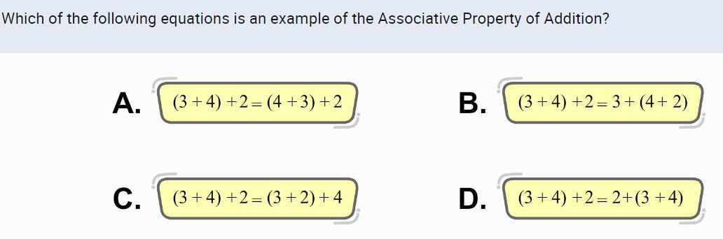 (10 Points For Answering Question)Which Of The Following Equations Is An Example Of The Associative Property