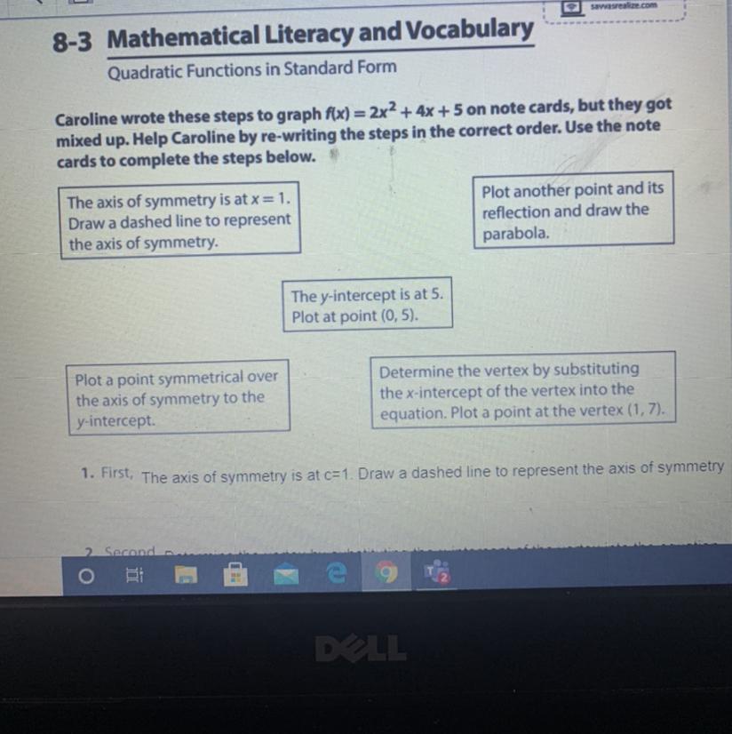 Quadratic Functions In Standard FormCaroline Wrote These Steps To Graph F(x) = 2x2 + 4x + 5 On Note Cards,