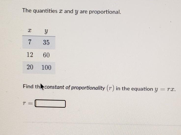 The Quanities X And Y Are Proportional Find The Constant Of Proportionality (r) In The Equation Y= RxCORRECT