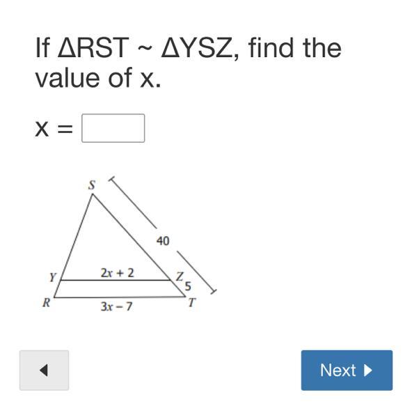 If RST ~ YSZ, Find The Value Of X.