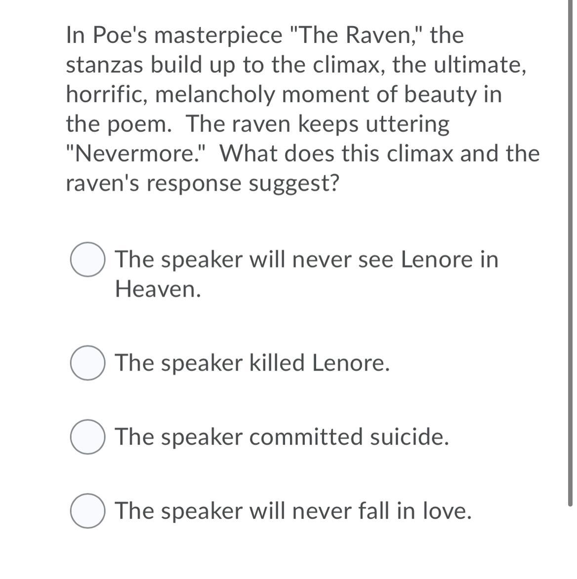 In Poe's Masterpiece "The Raven," The Stanzas Build Up To The Climax, The Ultimate, Horrific, Melancholy