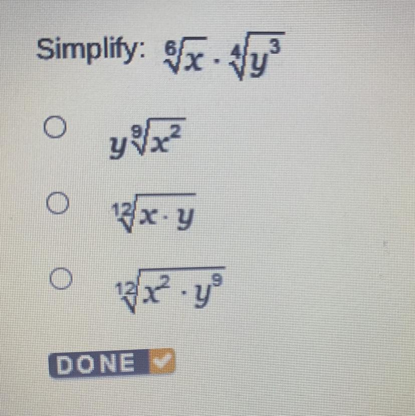 Simplify: 6x4y^3. 