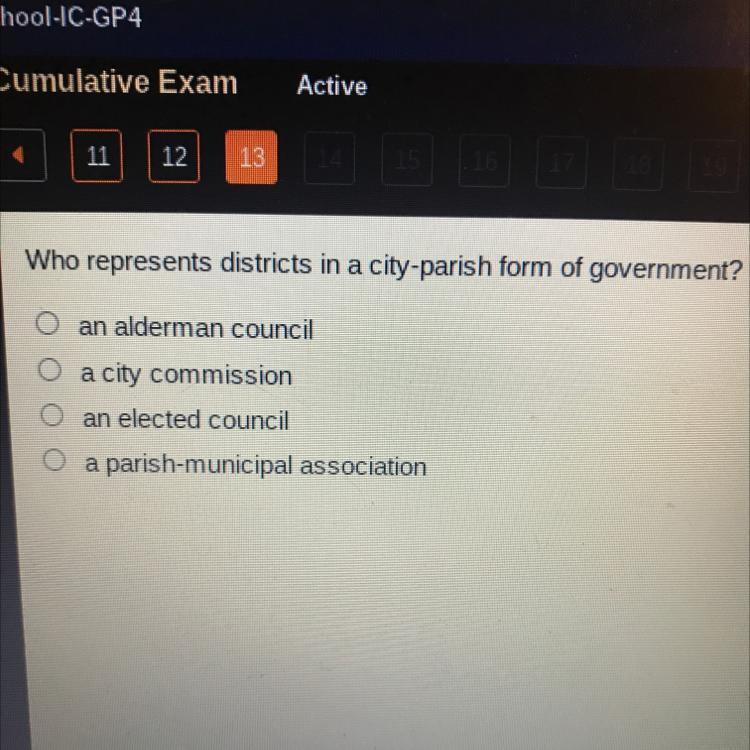 Who Represents Districts In A City-parish Form Of Government?A. An Alderman CouncilB. A City CommissionC.