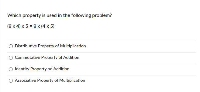 Which Property Is Used In The Following Problem? (8 X 4) X 5 = 8 X (4 X 5)