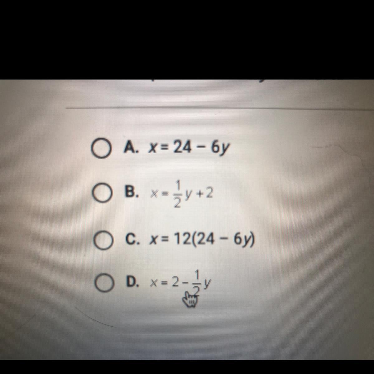 Solve The Equation 12x + 6y = 24 For XAnswers Above 