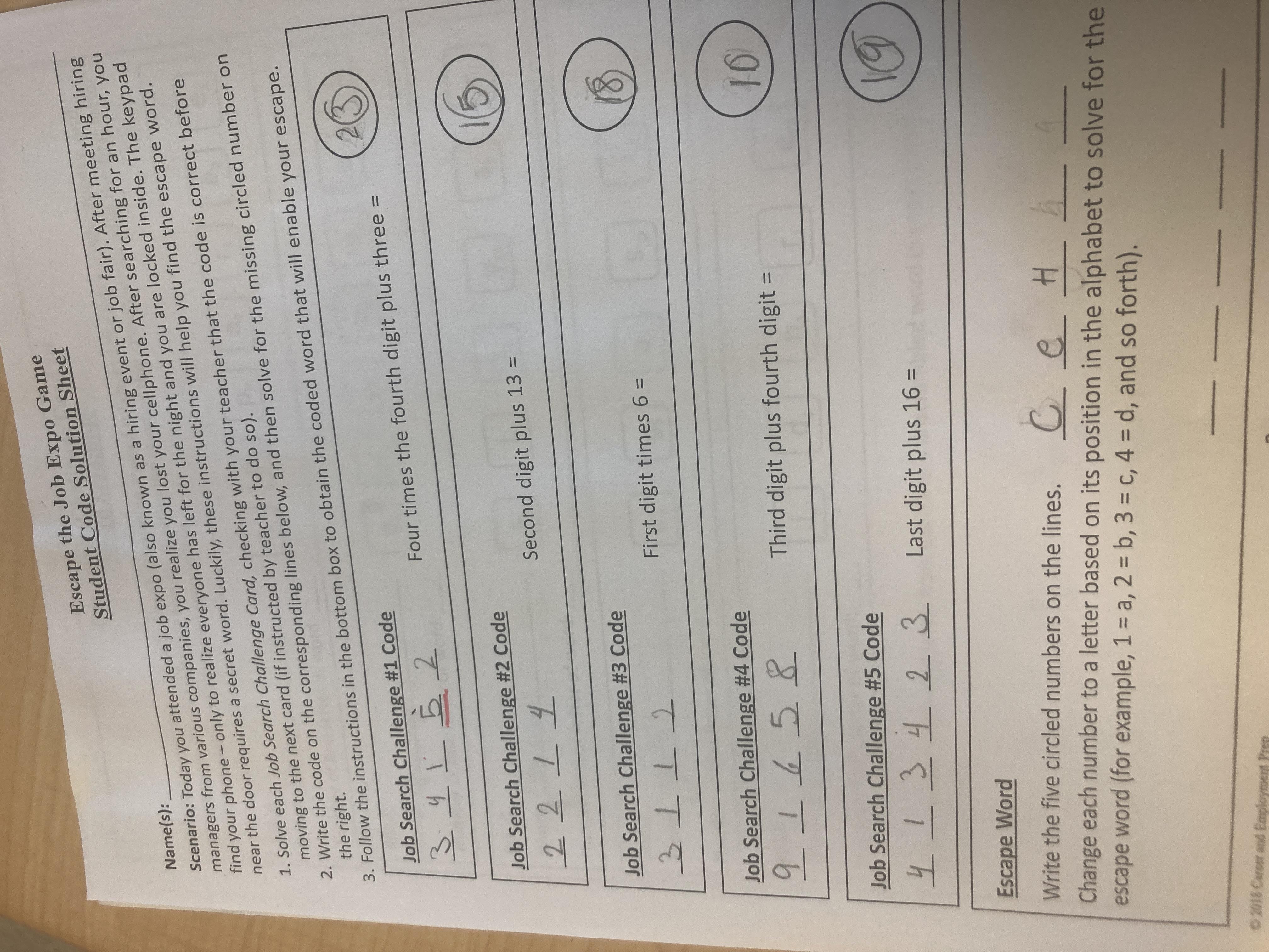 Need Yall Help With This Escape The Job Expo Game Student Code Solution Sheet