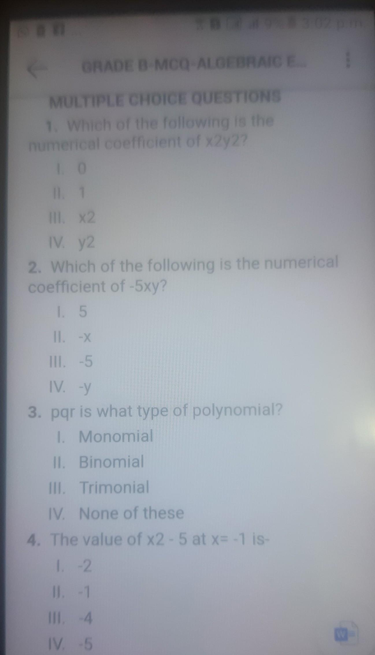 Which Of The Following Is The Numerical Coefficient Of X2y2