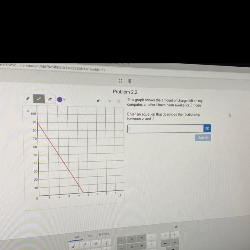 This Graph Shows The Amount Of Charge Left On Mycomputer, C, After I Have Been Awake For H Hours.Enter