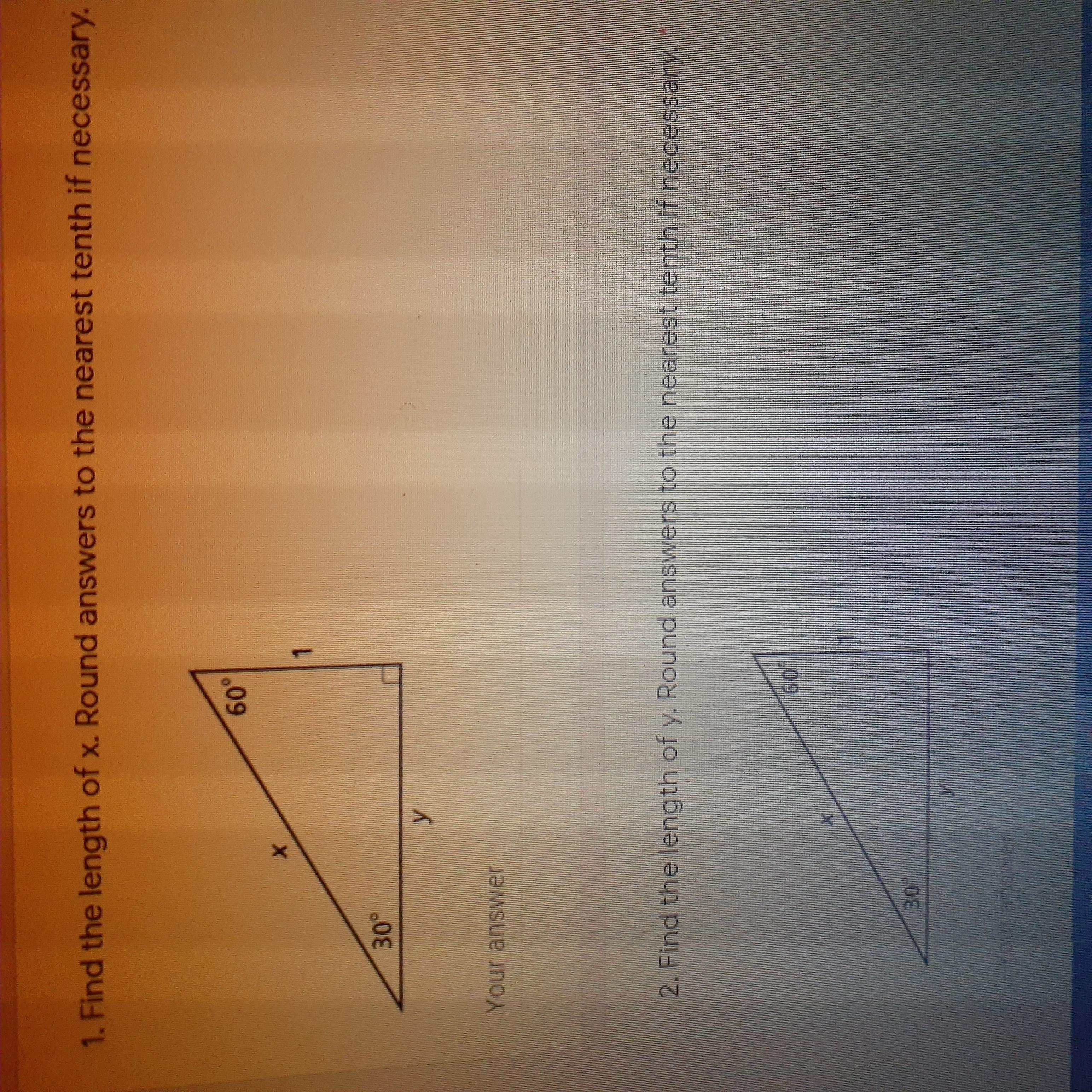 Find The Length Of X. Round Answers To The Nearest Tenth If Necessa 60 30 Your Answer