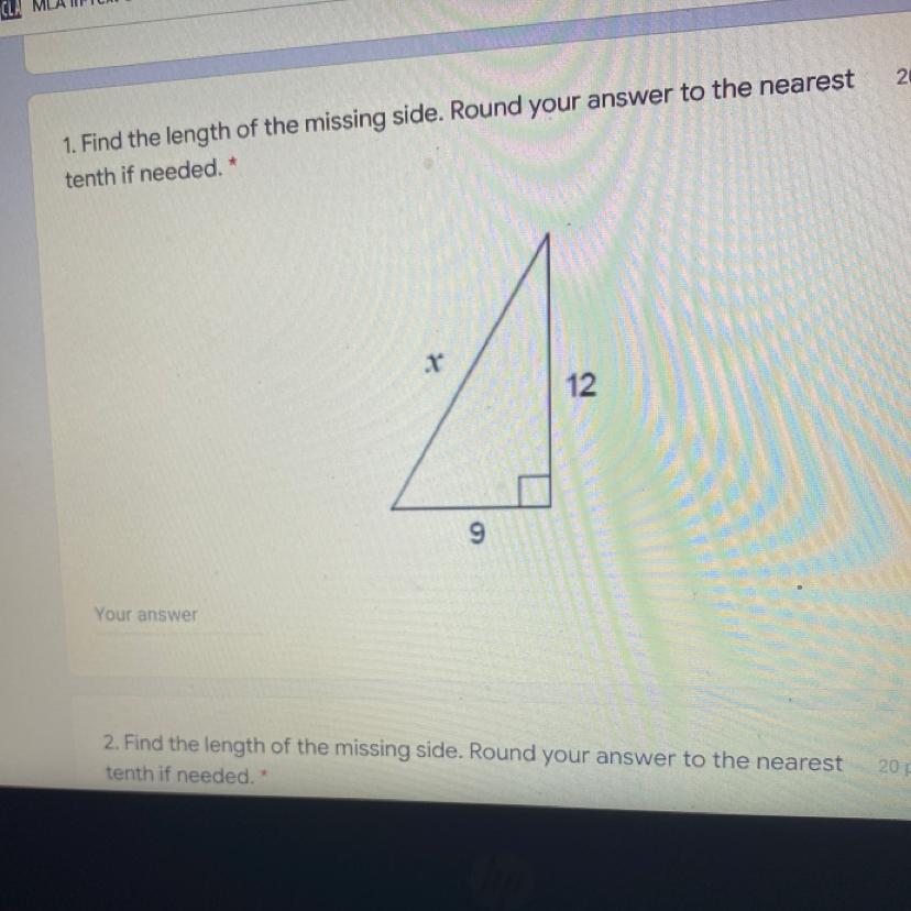 1. Find The Length Of The Missing Side. Round Your Answer To The Nearesttenth If Needed. *x129