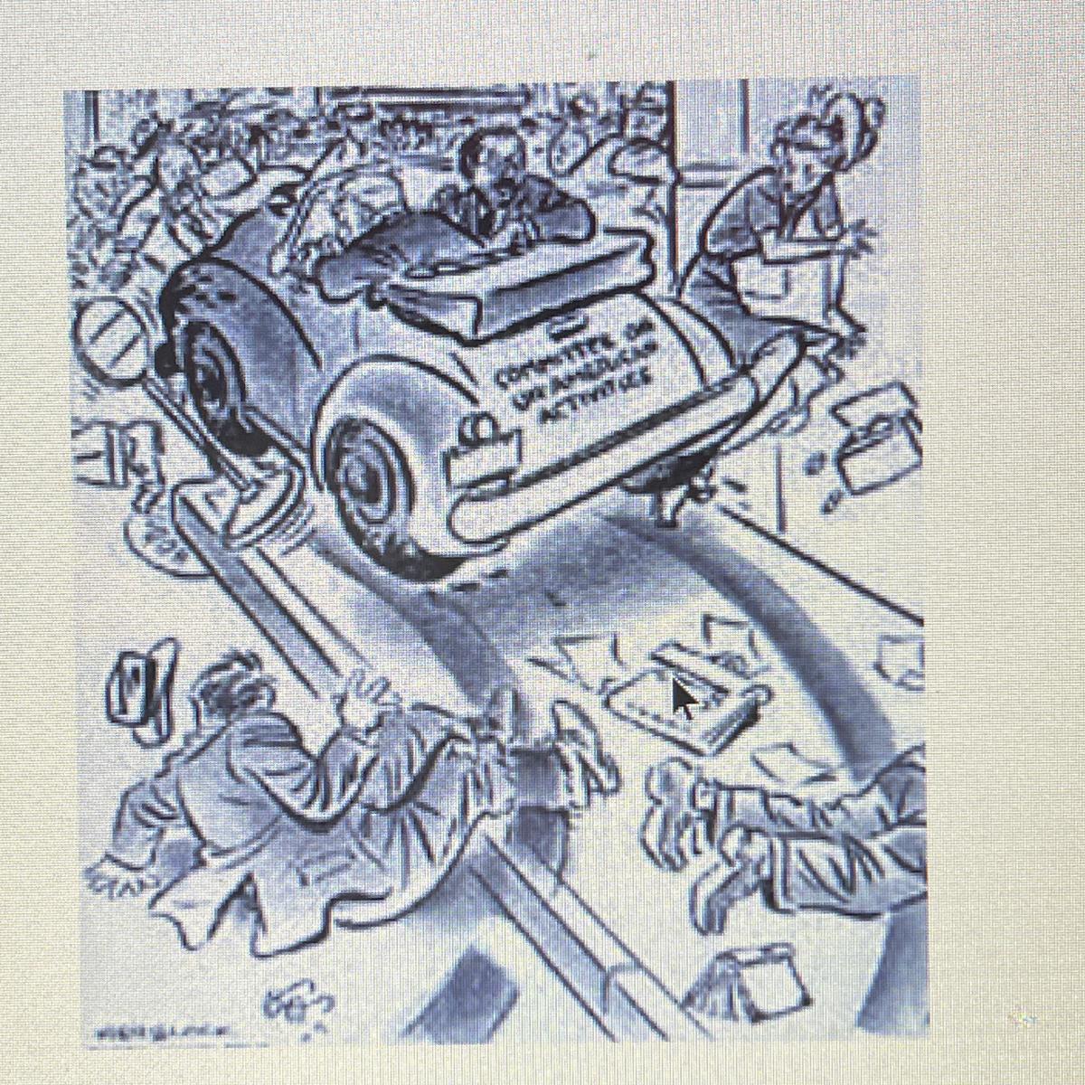 What Message Is The Cartoonist Trying To Convey Concerning HUAC?*A. HUAC Had The Right To Suspend Citizens