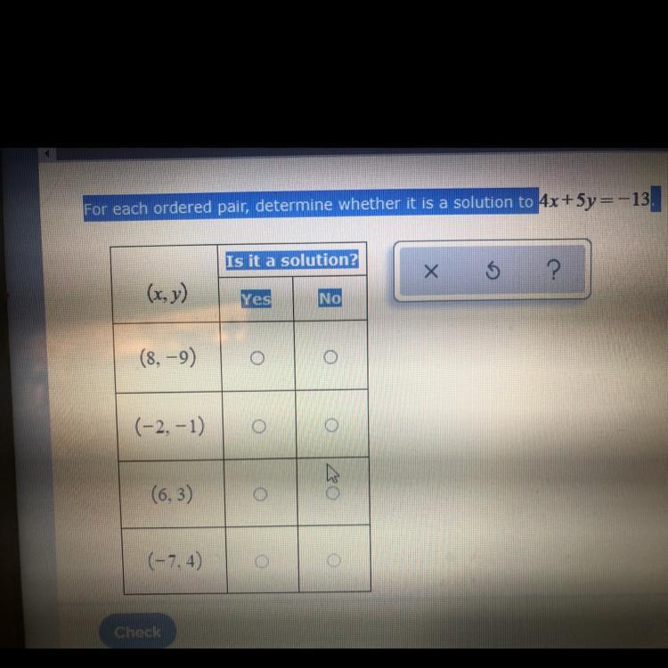 For Each Ordered Pair, Determine Whether It Is A Solution To 4x+5y=-13