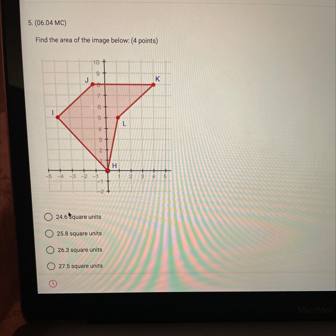 5. (06.04 MC)Find The Area Of The Image Below: (4 Points)