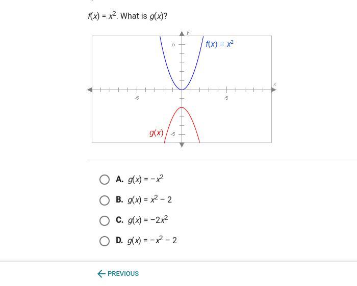 F(x)=x^2. What Is G(x)?A. G(x)=-x^2B. G(x)=x^2-2C. G(x)=-2x^2D. G(x)=-x^2-2