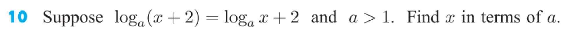 Suppose [tex]log_a(x+2) = Log_a X+2[/tex] And A&gt;1, Find X In Terms Of Ano, I Didn't Forget A Parenthesis,