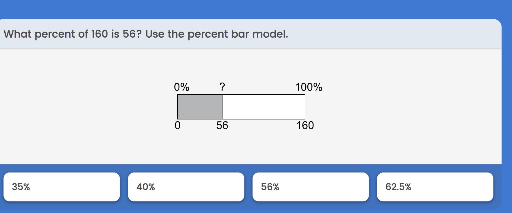 What Percent Of 160 Is 56?